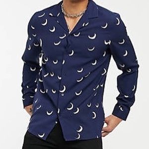 ASOS MOON PRINT SHIRT WITH CAMP COLLAR